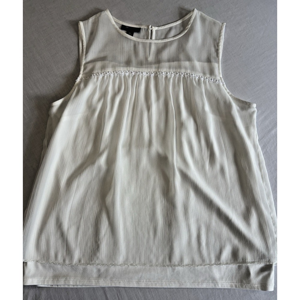 AB studio Tank Blouse Sheer Overlay Layered Ivory Split back Dressy Women's XL